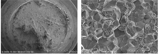 斷面宏觀形貌，裂紋源處斷口微觀形貌