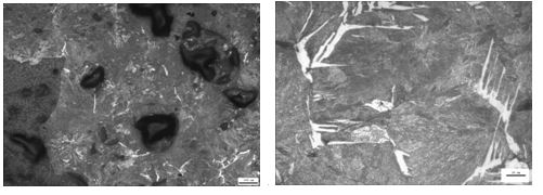局部孔洞過(guò)燒組織 500&times;圖8-30碳化物呈骨骼狀過(guò)燒組織 500&times;
