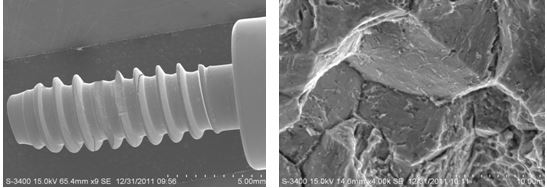 圖12-44螺釘開(kāi)裂宏觀形貌 圖12-45開(kāi)裂斷口微觀形貌