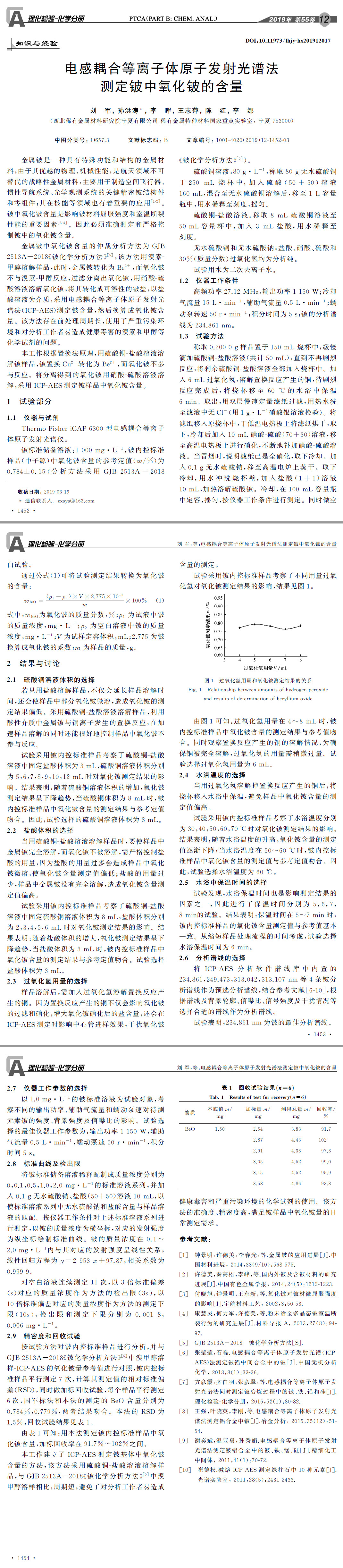 電感耦合等離子體原子發(fā)射光譜法測定鈹中氧化鈹?shù)暮? width=